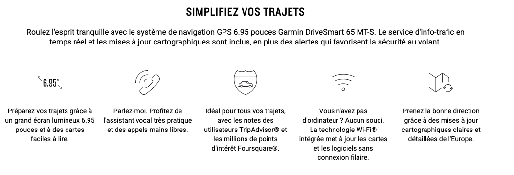 Caractéristiques GPS Garmin - DriveSmart 65 